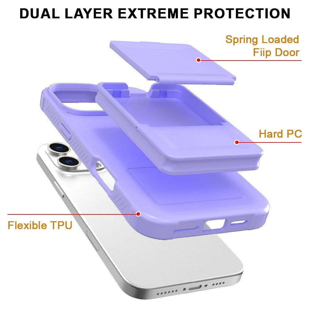 EIDERWOOD iPhone 16 Pro Fleksibelt Plast Deksel med Kortholder & Innebygd Speil – Lilla