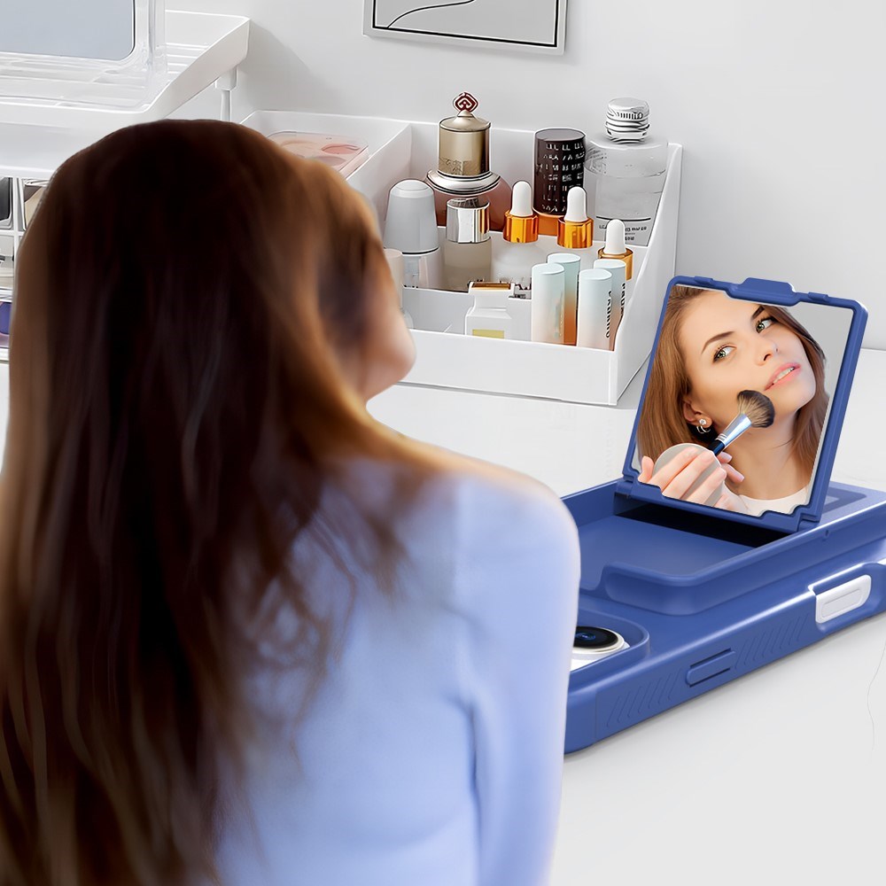 EIDERWOOD iPhone 16 Plus Fleksibelt Plast Deksel med Kortholder & Innebygd Speil – Blå