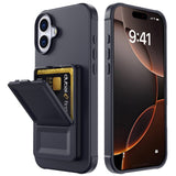 EIDERWOOD iPhone 16 Plus Fleksibelt Plast Deksel med Kortholder & Innebygd Speil – Svart