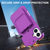 EIDERWOOD iPhone 16 Fleksibelt Plast Deksel med Kortholder & Innebygd Speil – Mørk Lilla