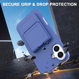 EIDERWOOD iPhone 16 Fleksibelt Plast Deksel med Kortholder & Innebygd Speil – Blå