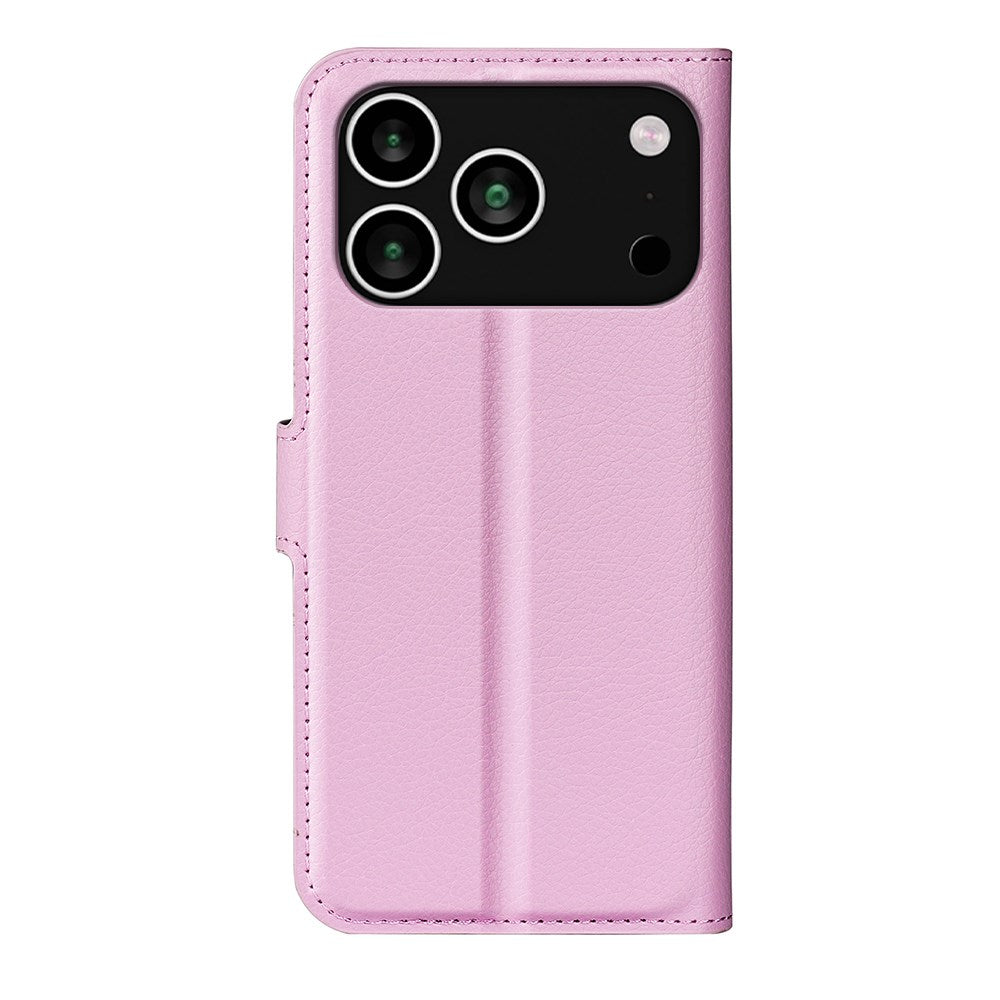 EIDERWOOD iPhone 17 Pro Litchi Flip Deksel med Innebygd Kortholder & Stativfunksjon – Rosa