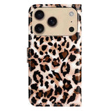 EIDERWOOD iPhone 17 Pro Kunstskinn Flip Deksel med Lommebok & Stropp – Leopard