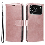 EIDERWOOD iPhone 17 Pro Deksel i Kunstskinn med Lommebok & Stropp - Rose Gold