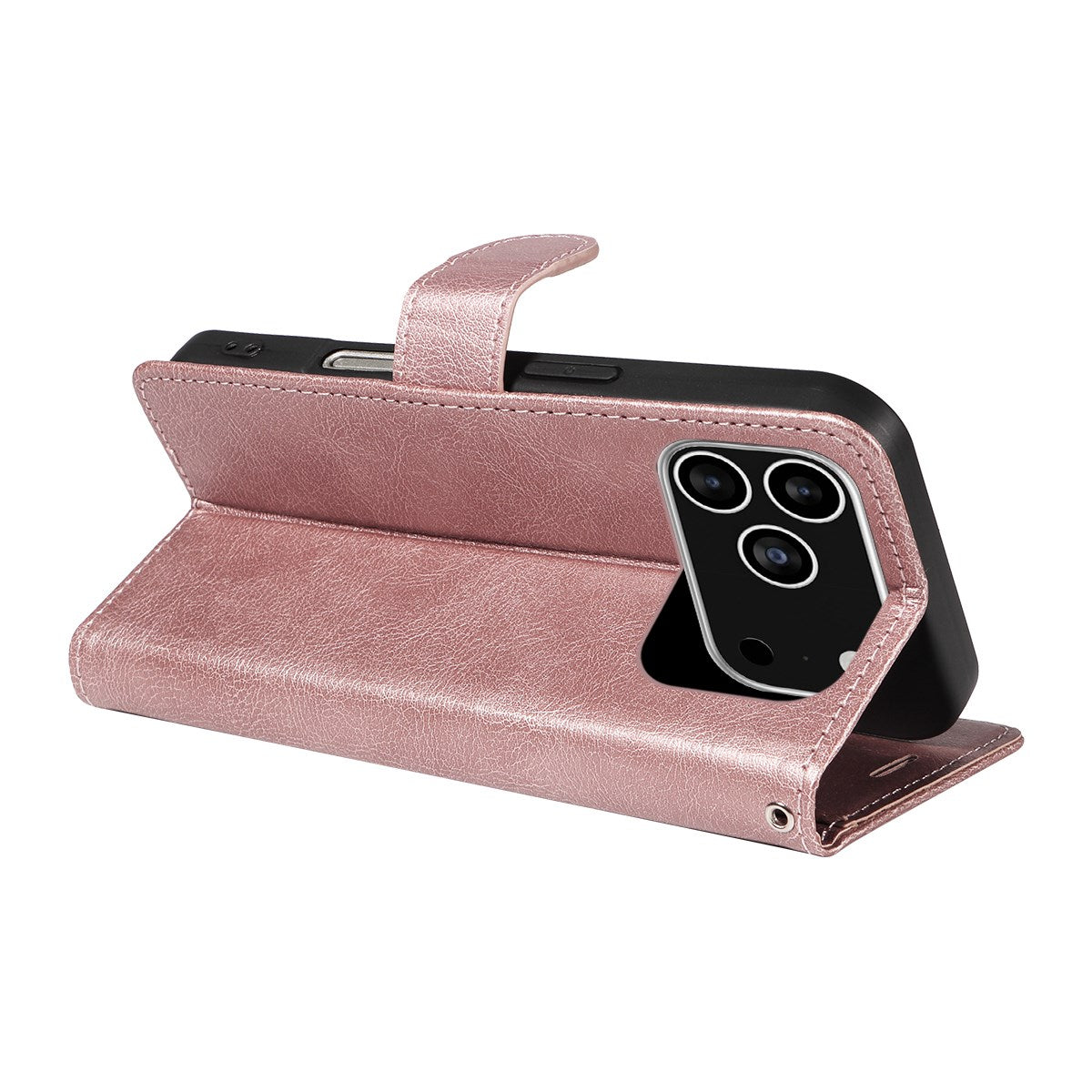 EIDERWOOD iPhone 17 Pro Deksel i Kunstskinn med Lommebok & Stropp - Rose Gold