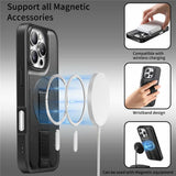 iPhone 16 Pro Hard Plast Deksel m. Kunstskinn Bakside & Fingerrem - MagSafe Kompatibel - Svart