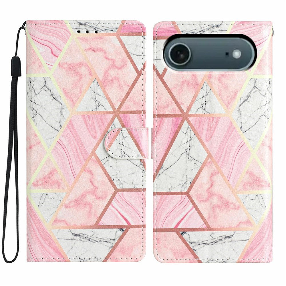 EIDERWOOD iPhone Air Kunstskinn Flip Deksel m. Lommebok & Stropp - Rosa Marmor