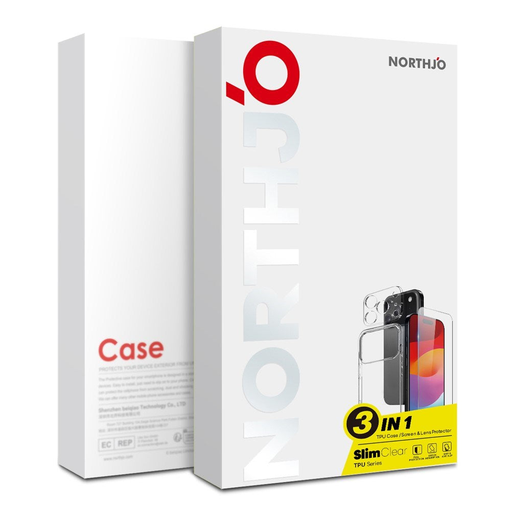 NORTHJO iPhone Air 3-i-1 Beskyttelsessett m. Fleksibelt Plast Deksel / Herdet Skjermbeskyttelsesglass / Kameralinsebeskytterglass - Gjennomsiktig