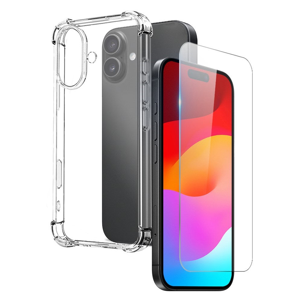 NORTHJO iPhone 17 2-i-1 Beskyttelsessett m. Støtabsorberende Fleksibelt Plast Deksel & Herdet Skjermbeskyttelsesglass - Gjennomsiktig