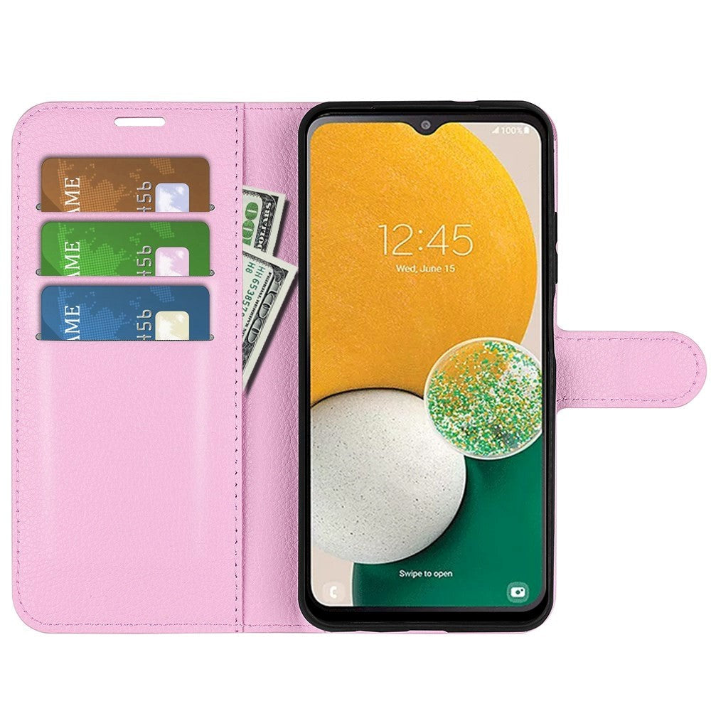 Samsung Galaxy A14 (5G) PU Litchi Skin Flip Deksel med Lommebok - Rosa