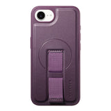 iPhone 17e / 16e Hard Plast Deksel m. Kunstskinn Bakside & Fingerrem - MagSafe Kompatibel - Lilla