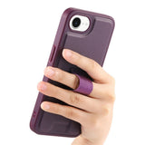 iPhone 17e / 16e Hard Plast Deksel m. Kunstskinn Bakside & Fingerrem - MagSafe Kompatibel - Lilla