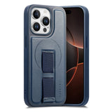 iPhone 13 Pro Hard Plast Deksel m. Kunstskinn Bakside & Fingerrem - MagSafe Kompatibel - Blå