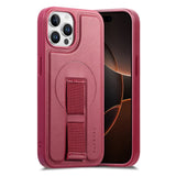 iPhone 12 / 12 Pro Hard Plast Deksel m. Kunstskinn Bakside & Fingerrem - MagSafe Kompatibel - Rød