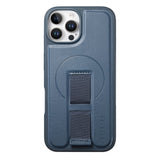 iPhone 12 / 12 Pro Hard Plast Deksel m. Kunstskinn Bakside & Fingerrem - MagSafe Kompatibel - Blå