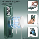 iPhone 14 Pro Hard Plast Deksel m. Kunstskinn Bakside & Fingerrem - MagSafe Kompatibel - Grønn