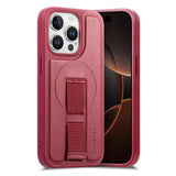 iPhone 14 Pro Hard Plast Deksel m. Kunstskinn Bakside & Fingerrem - MagSafe Kompatibel - Rød