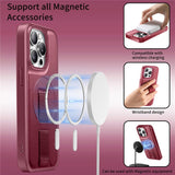 iPhone 14 Pro Hard Plast Deksel m. Kunstskinn Bakside & Fingerrem - MagSafe Kompatibel - Rød