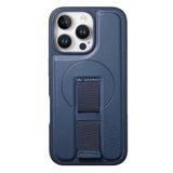 iPhone 14 Pro Hard Plast Deksel m. Kunstskinn Bakside & Fingerrem - MagSafe Kompatibel - Blå