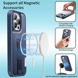 iPhone 14 Pro Hard Plast Deksel m. Kunstskinn Bakside & Fingerrem - MagSafe Kompatibel - Blå