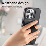 iPhone 15 Pro Hard Plast Deksel m. Kunstskinn Bakside & Fingerrem - MagSafe Kompatibel - Svart