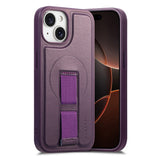 iPhone 15 Hard Plast Deksel m. Kunstskinn Bakside & Fingerrem - MagSafe Kompatibel - Lilla