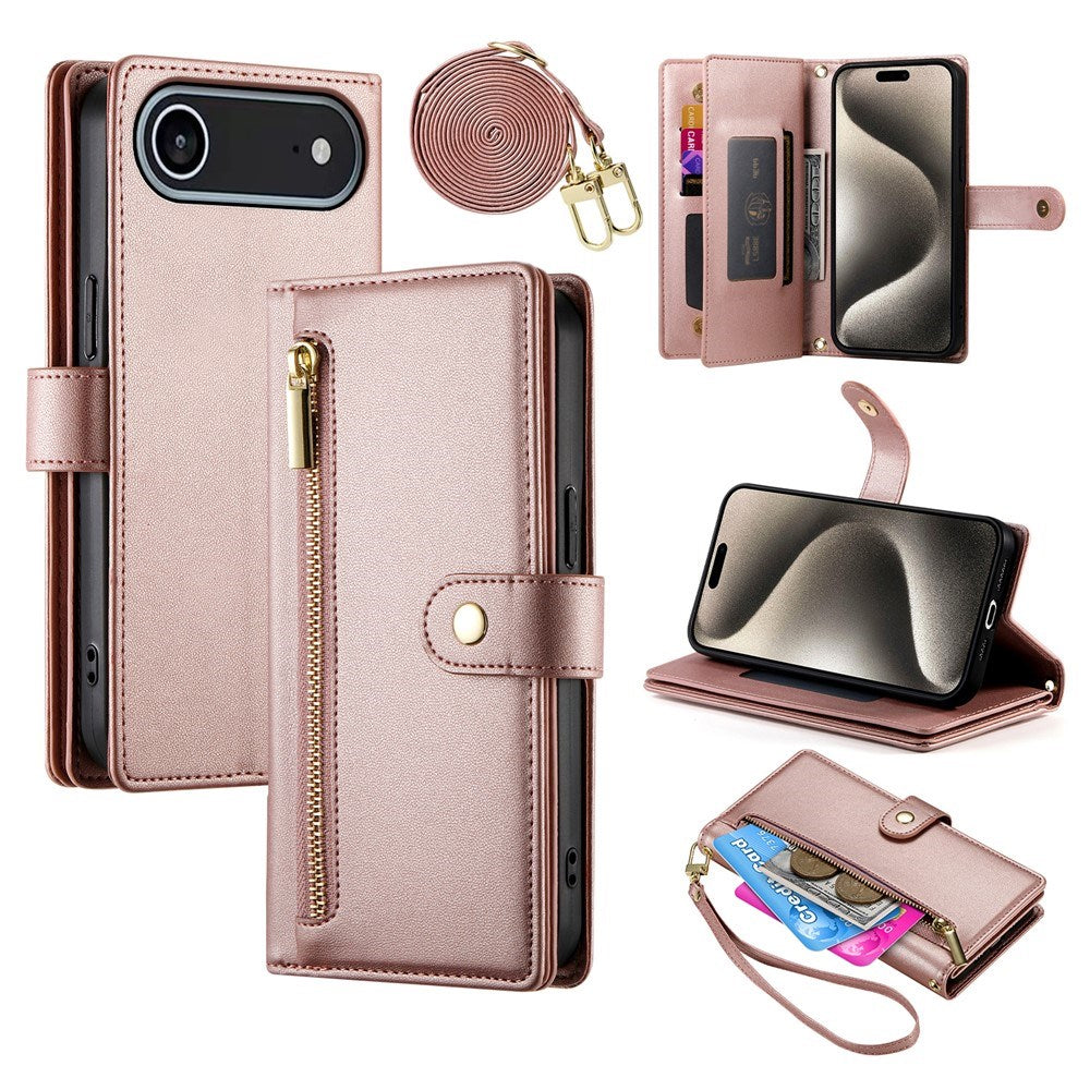 EIDERWOOD iPhone Air Flip Deksel med Kortholder / Glidelåslomme / Stropp - Rose Gold