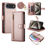 EIDERWOOD iPhone Air Flip Deksel med Kortholder / Glidelåslomme / Stropp - Rose Gold