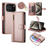 EIDERWOOD iPhone 17 Pro Flip Deksel med Kortholder / Glidelåslomme / Stropp - Rose Gold