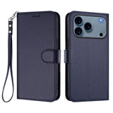iPhone 18 Pro Max / 17 Pro Max EIDERWOOD Kunstskinn Flip Deksel m. Stropp - Blå