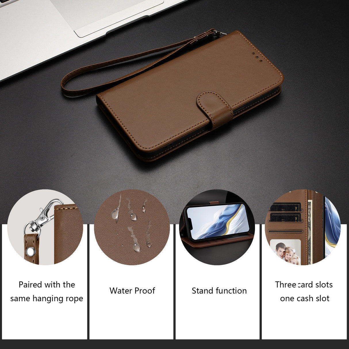 iPhone 18 Pro Max / 17 Pro Max EIDERWOOD Kunstskinn Flip Deksel m. Stropp - Brun
