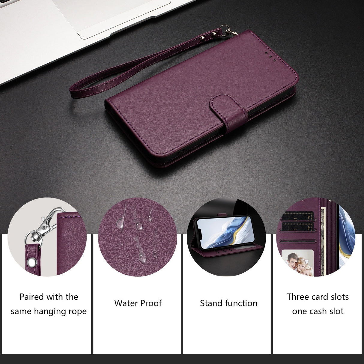 iPhone 18 Pro Max / 17 Pro Max EIDERWOOD Kunstskinn Flip Deksel m. Stropp - Lilla