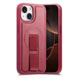iPhone 14 / 13 Hard Plast Deksel m. Kunstskinn Bakside & Fingerrem - MagSafe Kompatibel - Rød