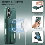 iPhone 16 Hard Plast Deksel m. Kunstskinn Bakside & Fingerrem - MagSafe Kompatibel - Grønn