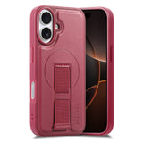 iPhone 16 Hard Plast Deksel m. Kunstskinn Bakside & Fingerrem - MagSafe Kompatibel - Rød