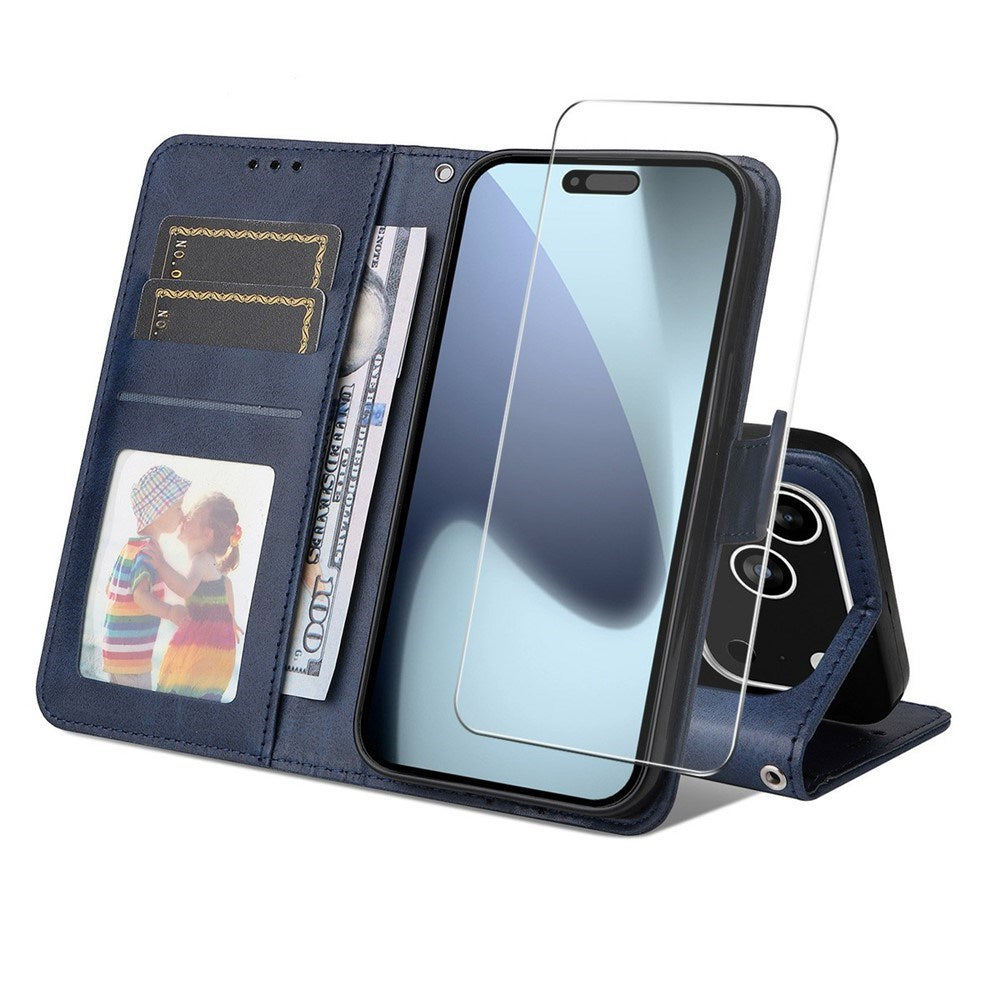 EIDERWOOD iPhone 17 Pro 2-i-1 Kunstskinn Flip Deksel med Skjermbeskyttelsesglass - Blå