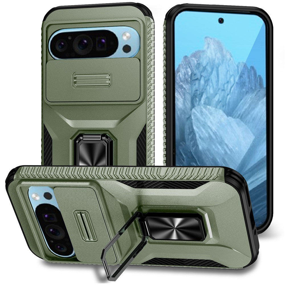 Google Pixel 11 Pro / 11 / 10 Pro / 10 / 9 Pro / 9 EIDERWOOD Håndverkerdeksel med 360 Graders Roterbar Støtte - Grønn