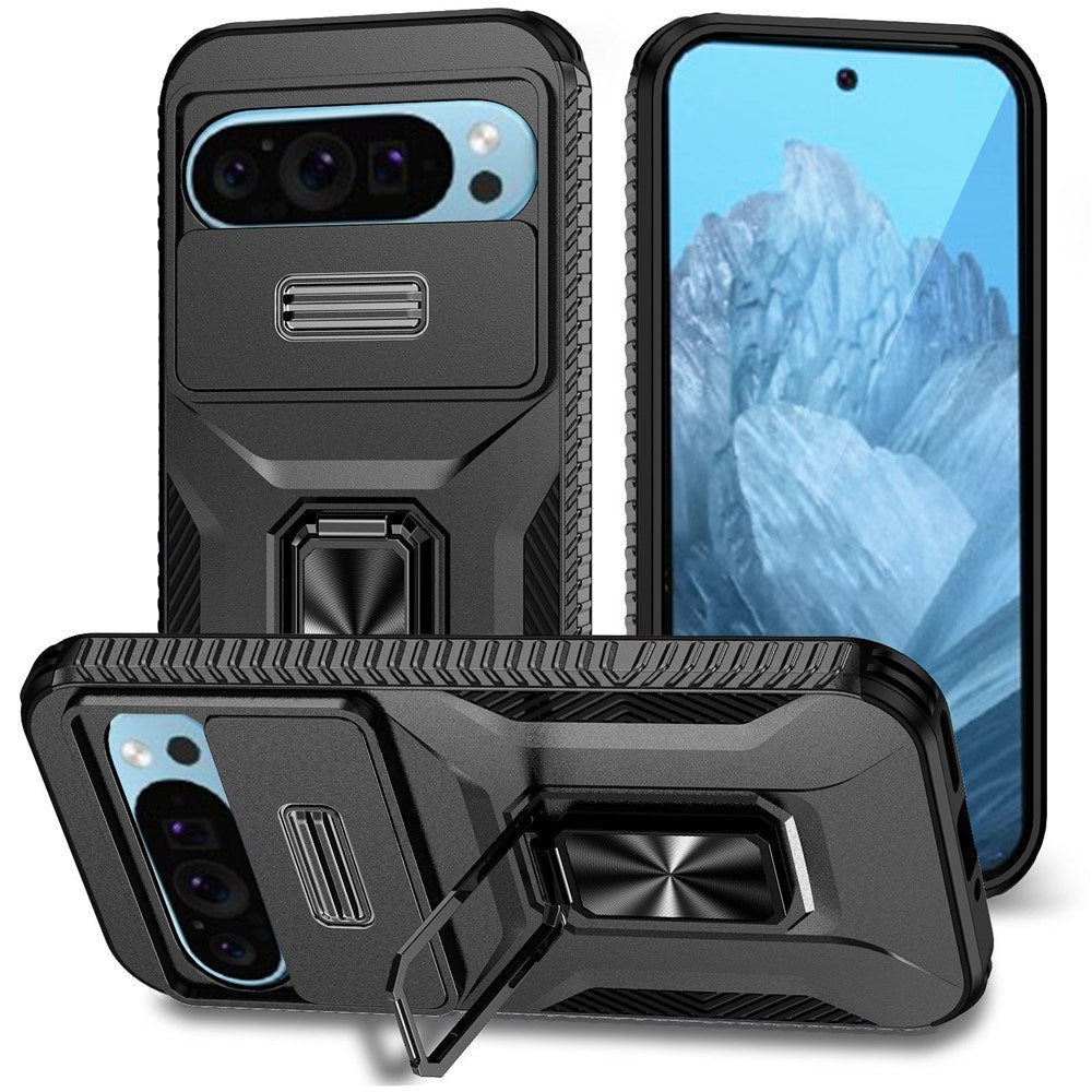 Google Pixel 11 Pro / 11 / 10 Pro / 10 / 9 Pro / 9 EIDERWOOD Håndverkerdeksel med 360 Graders Roterbar Støtte - Svart