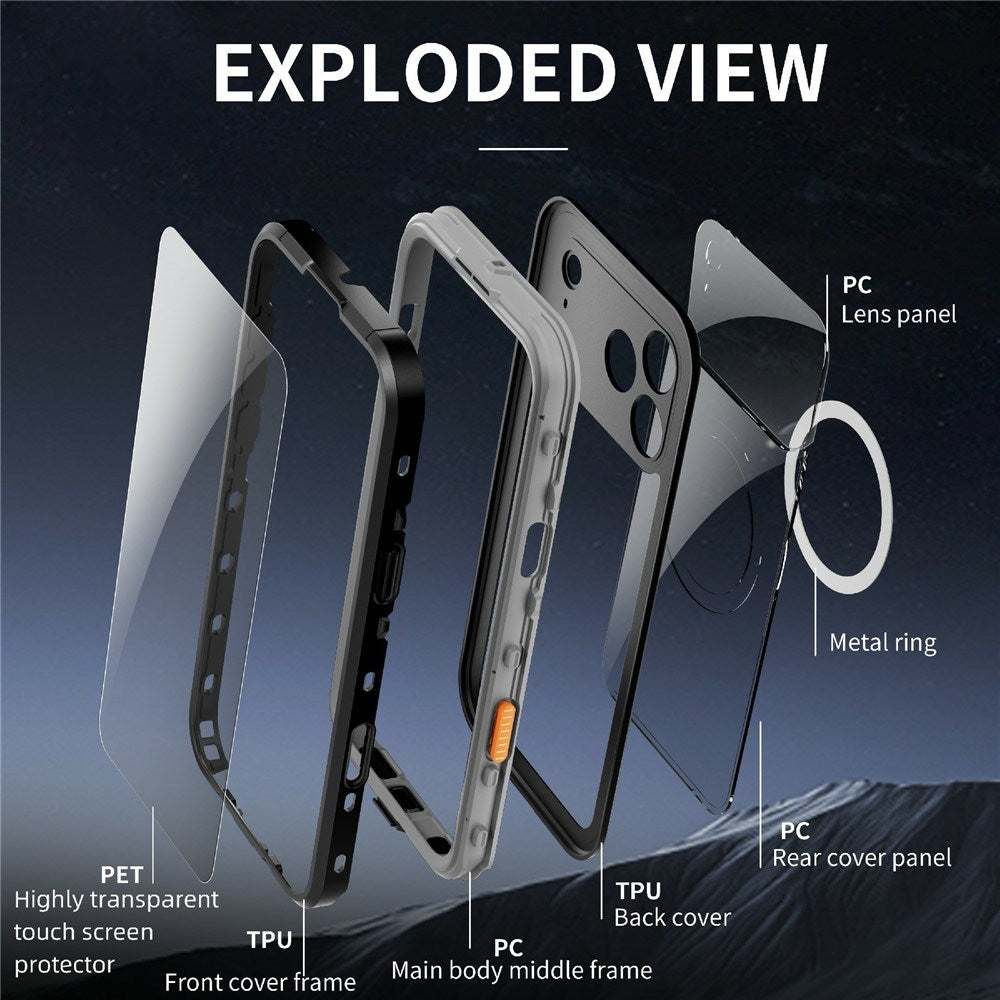 EIDERWOOD iPhone 17 Pro Max Vanntett Håndverker Deksel m. Skjermbeskytter & Stropp - MagSafe Kompatibel - Svart