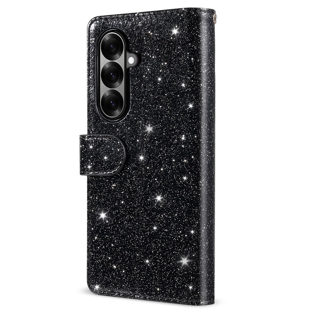 EIDERWOOD Samsung Galaxy Z Fold7 Glitter Flip Deksel m. Lommebok & Stropp - Svart