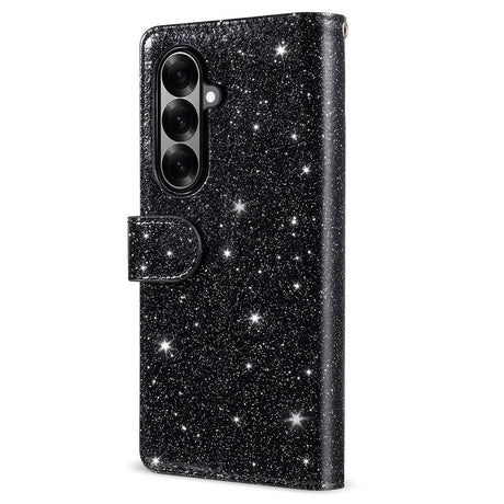 EIDERWOOD Samsung Galaxy Z Fold7 Glitter Flip Deksel m. Lommebok & Stropp - Svart