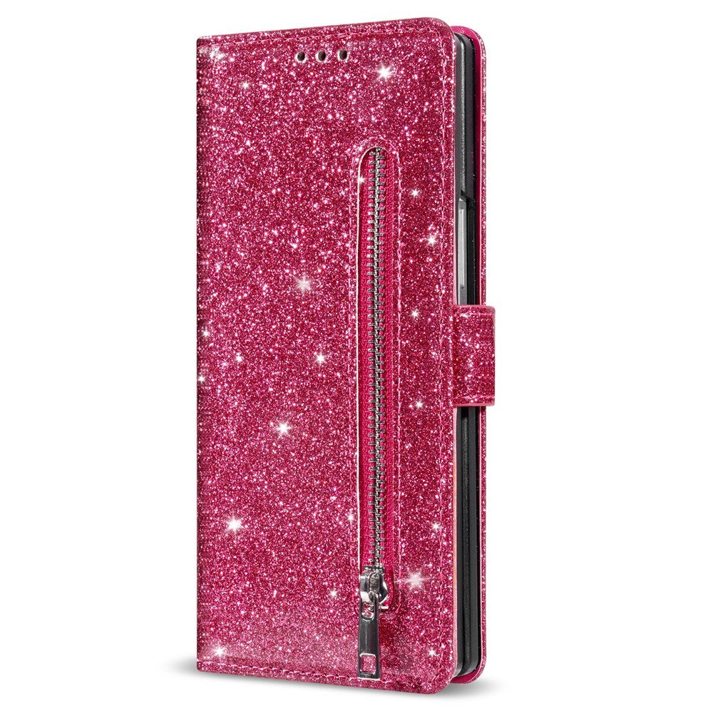 EIDERWOOD Samsung Galaxy Z Fold7 Glitter Flip Deksel m. Lommebok & Stropp - Rosa