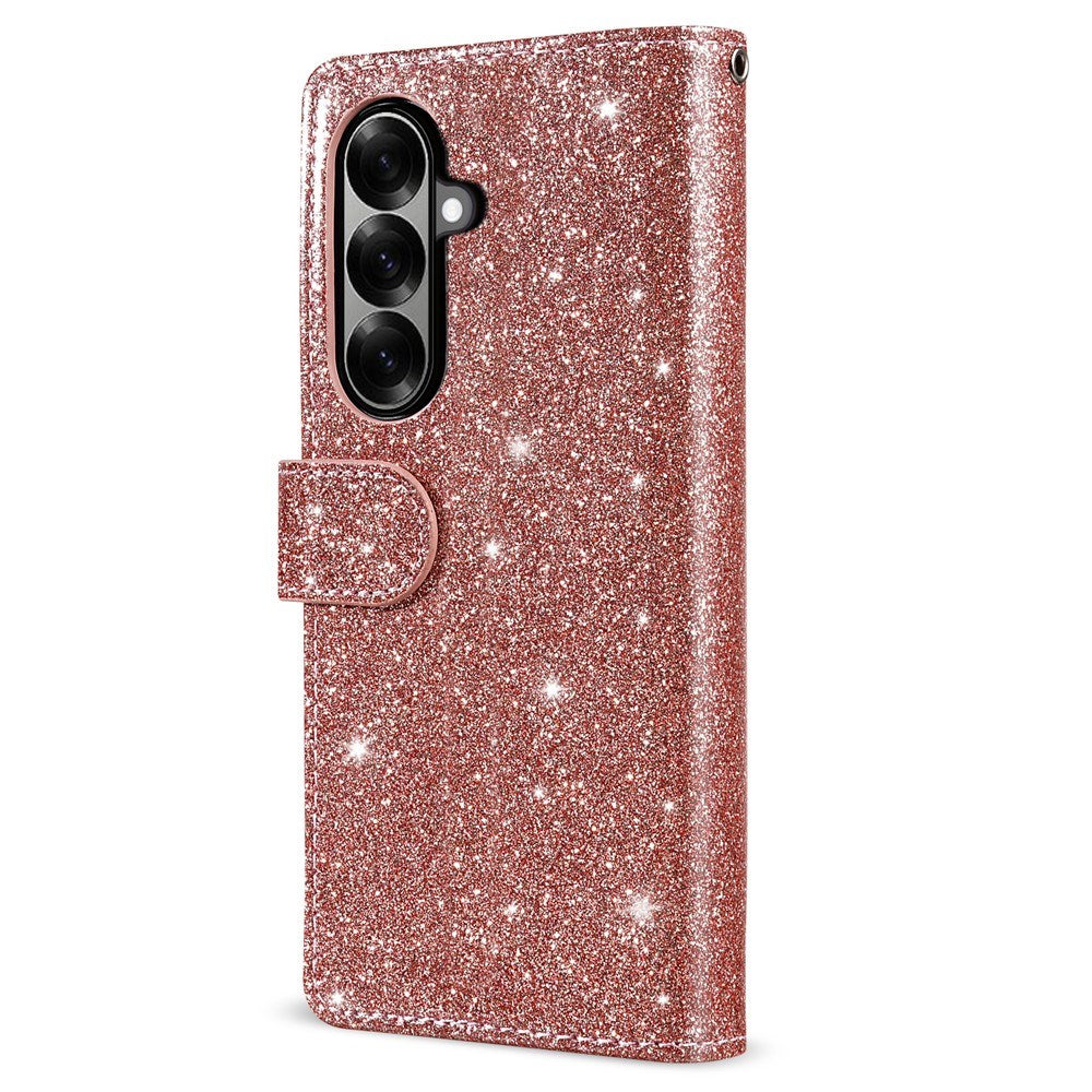 EIDERWOOD Samsung Galaxy Z Fold7 Glitter Flip Deksel m. Lommebok & Stropp - Rosegull