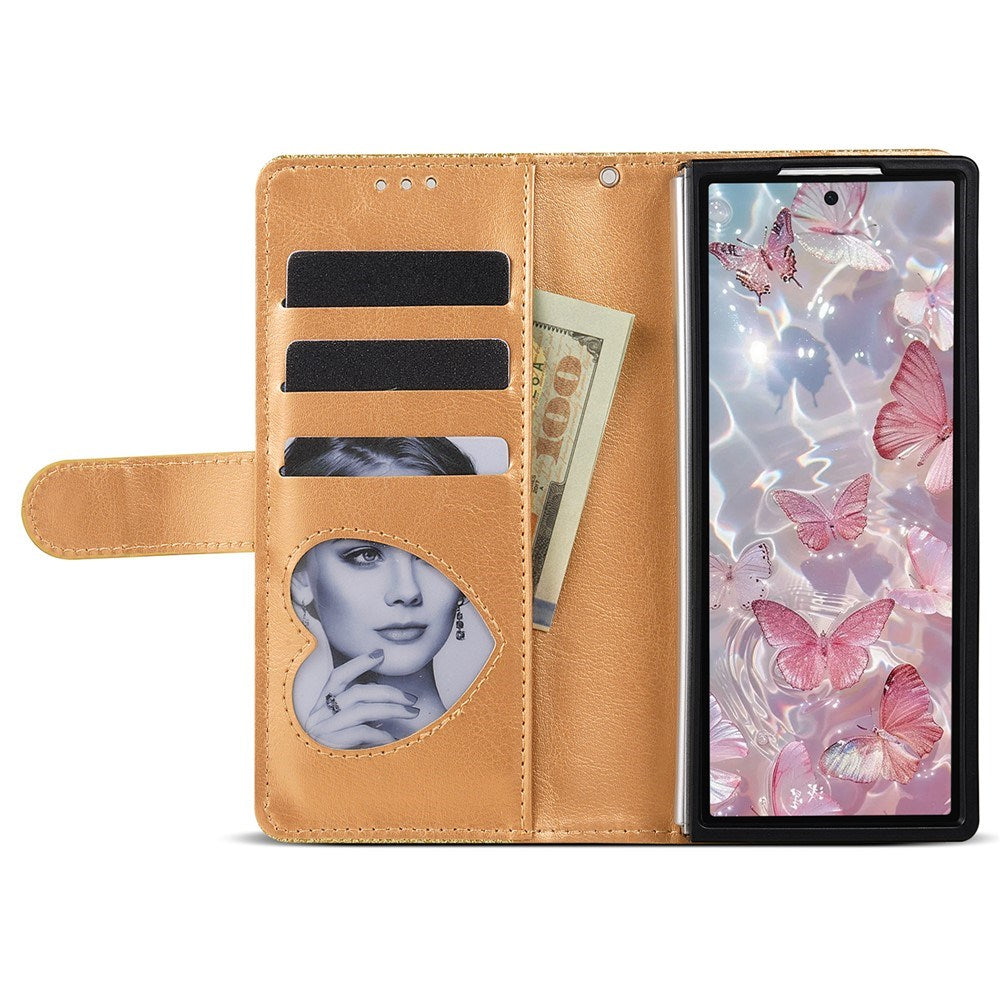 EIDERWOOD Samsung Galaxy Z Fold7 Glitter Flip Deksel m. Lommebok & Stropp - Gull