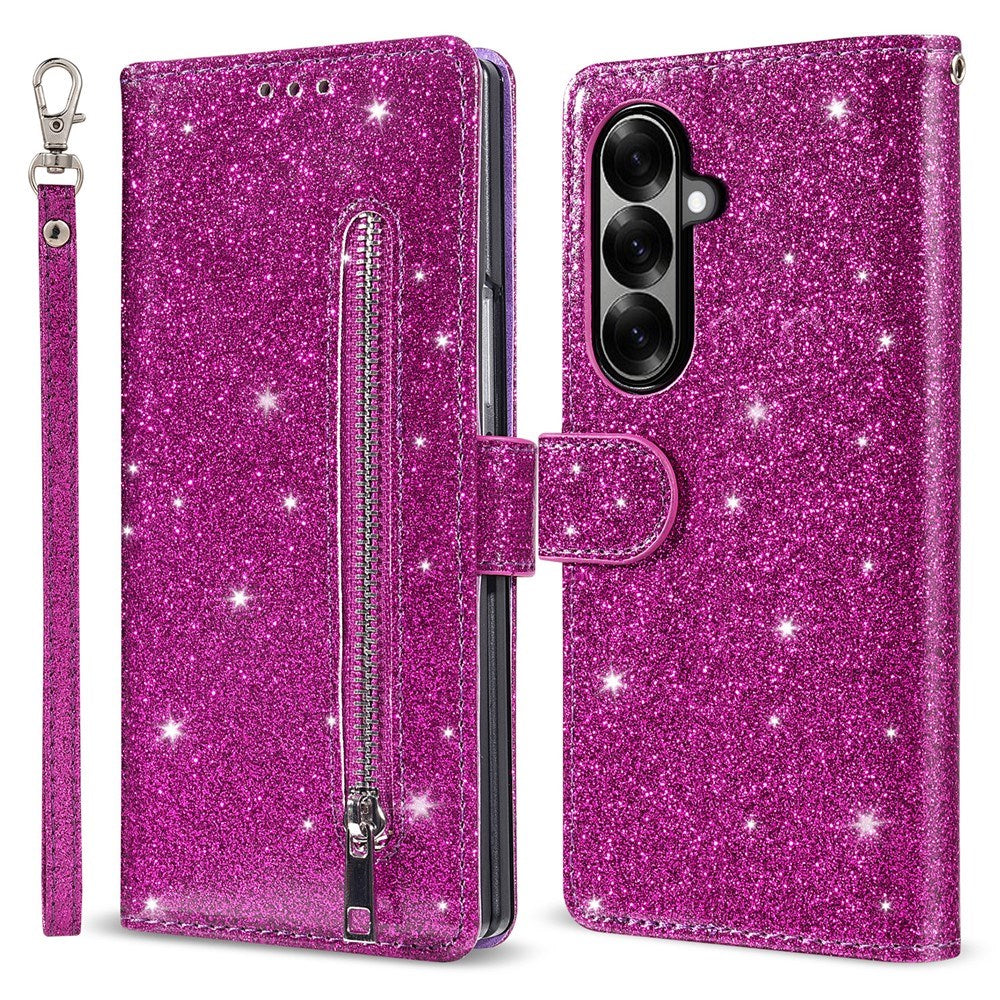 EIDERWOOD Samsung Galaxy Z Fold7 Glitter Flip Deksel m. Lommebok & Stropp - Lilla