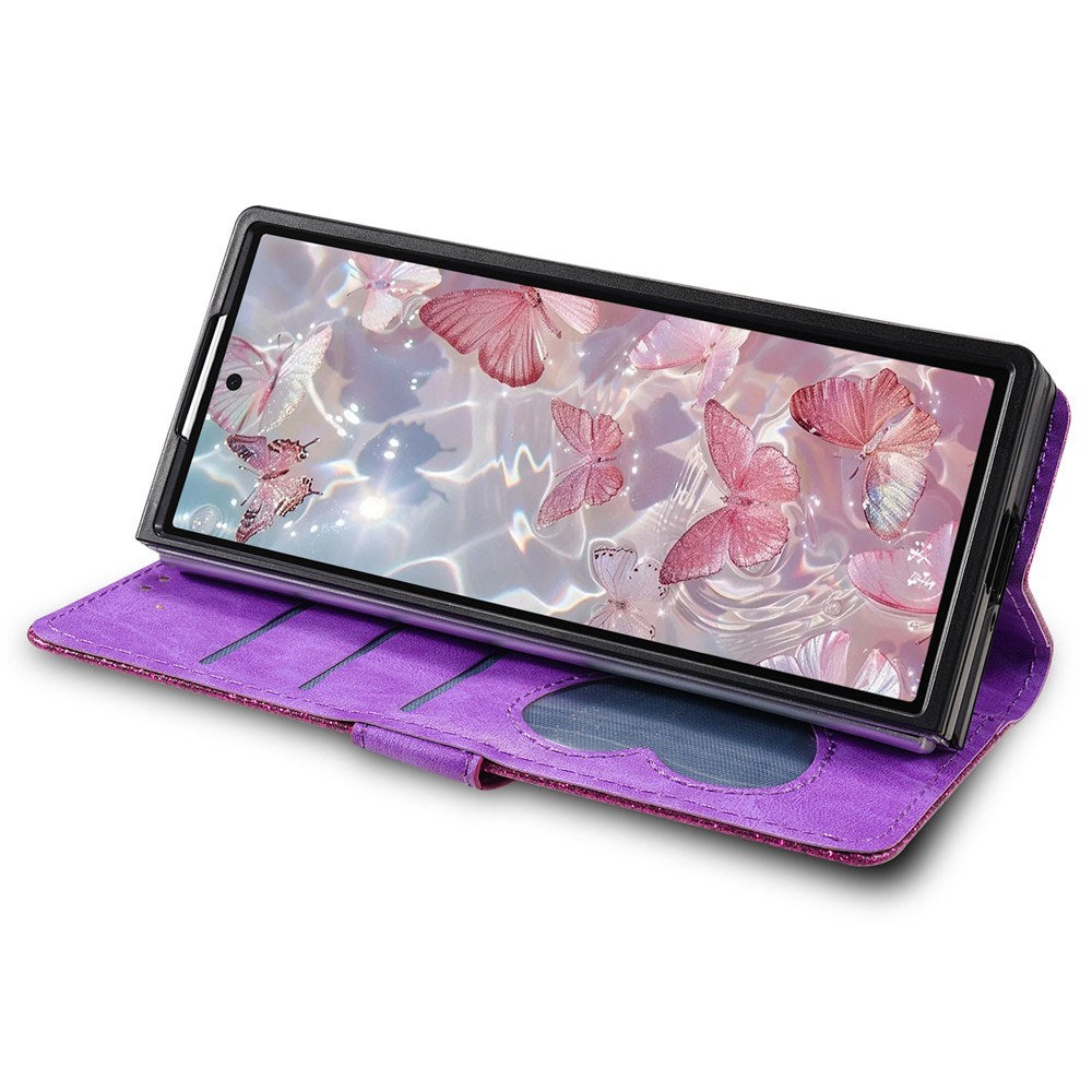 EIDERWOOD Samsung Galaxy Z Fold7 Glitter Flip Deksel m. Lommebok & Stropp - Lilla