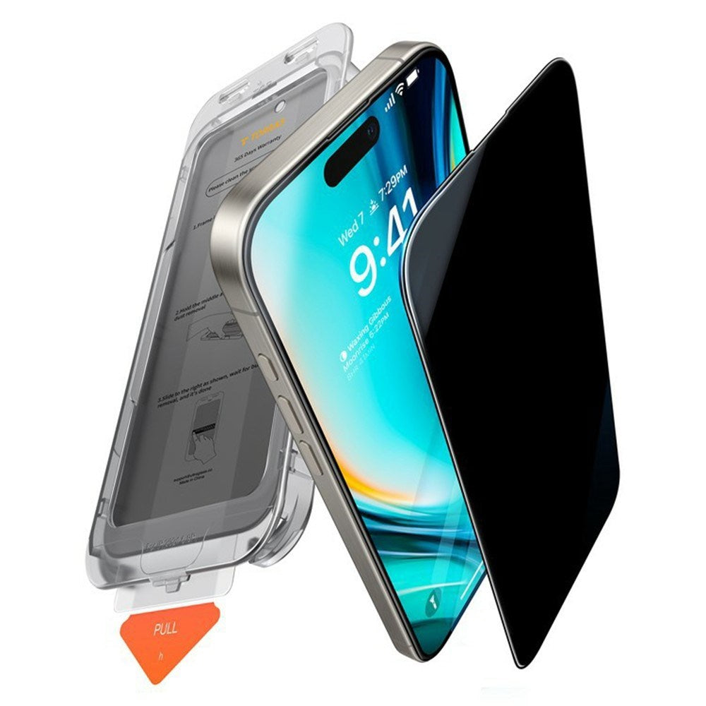 TORRAS iPhone 18 Pro Max Install Master Skjermbeskyttelsesglass - Privacy Funksjon - Gjennomsiktig