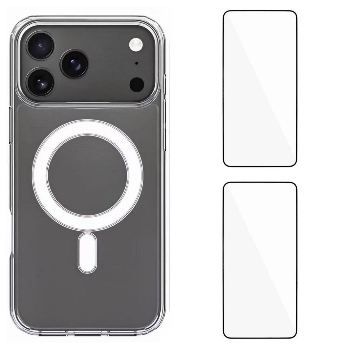 iPhone 17 Pro Max Hybrid Deksel inkl. 2 x Skjermbeskyttere - MagSafe Kompatibel - Gjennomsiktig / Hvit