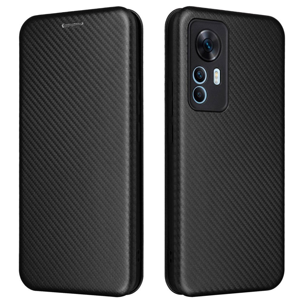 Xiaomi 12T / 12T Pro Carbon Fiber Flipdeksel i Plast - Svart