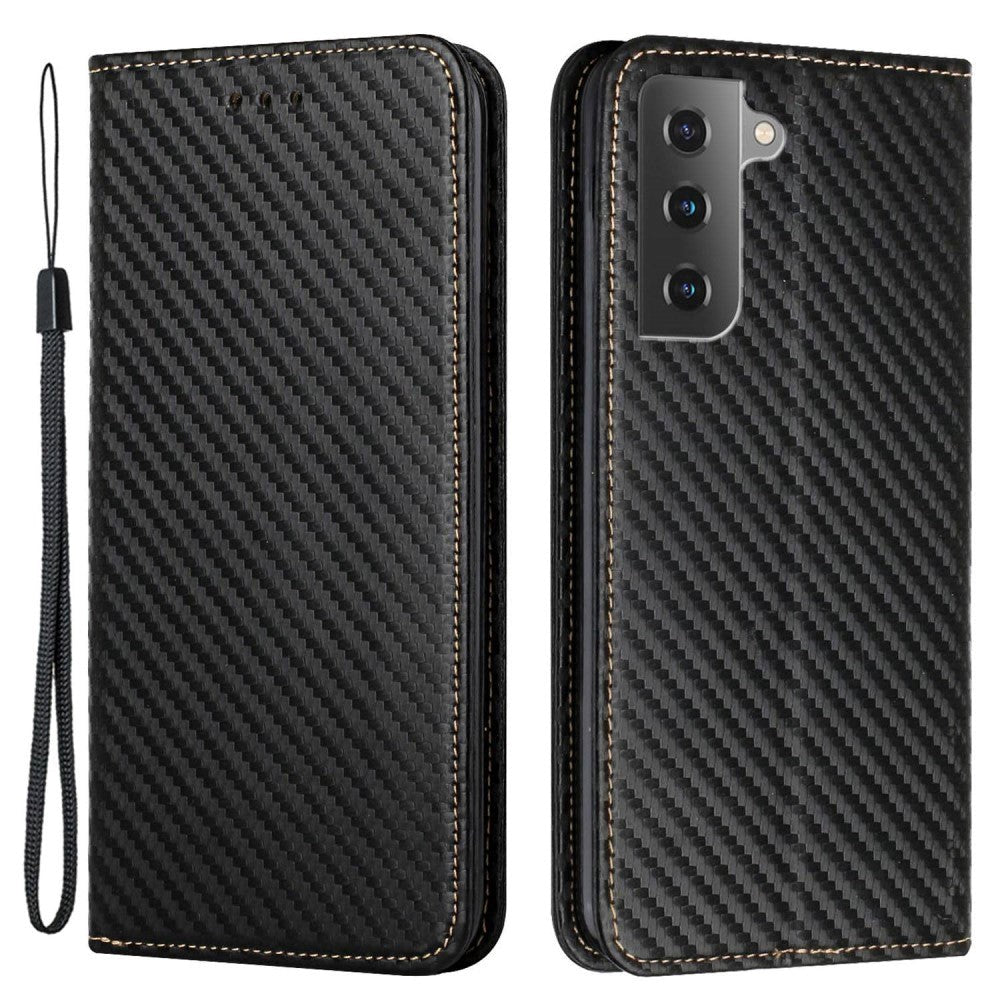 Samsung Galaxy S23 Carbon Flip Deksel m. Lommebok & Kickstand - Svart